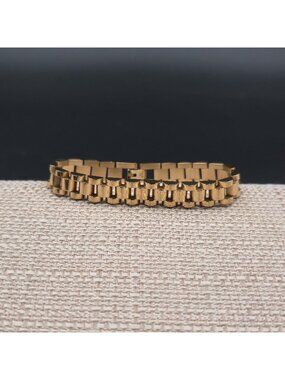 7 Inch Gold Over Stainless Steel President-style Link Bracelet A7378